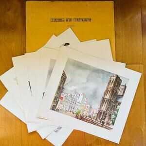 Vintage Belgium the beautiful by snapper six watercolor art print signed 12x14”